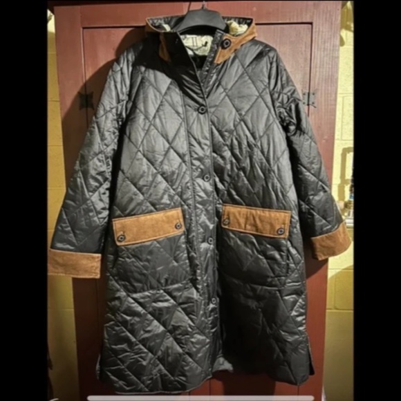 Barbour Mickley Quilted Jacket Black/Ancient Brown Corduroy Size 1X - NWT